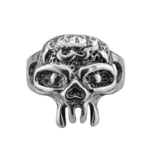 NEW Skull Head Biker Goth Polished Silver Ring - Size 8.5